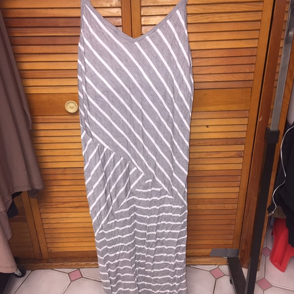 Grey and white striped maxi dress
