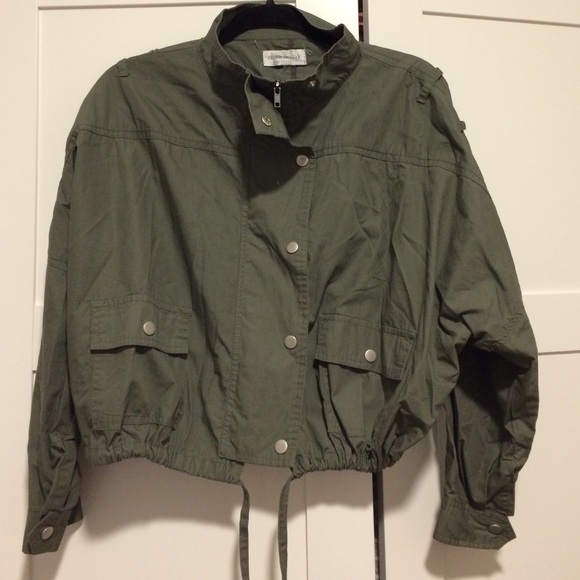 Army Green Cropped Bomber Jacket