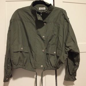 Army Green Cropped Bomber Jacket