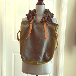 Anthro Leather Fringe & Suede Drawstring Bag