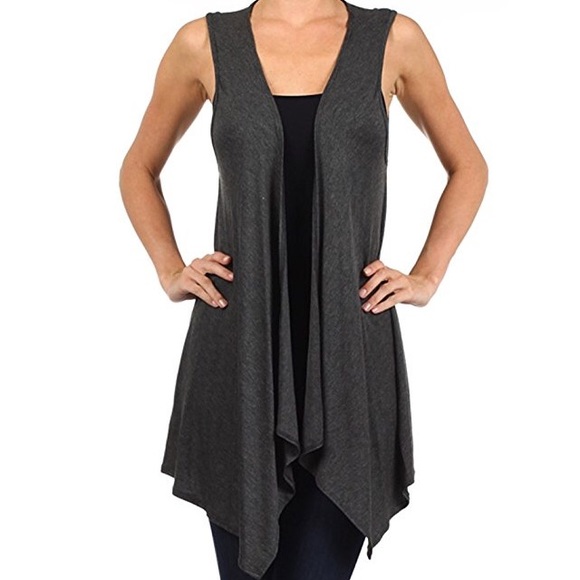 Charcoal Open Front Asymmetrical Vest
