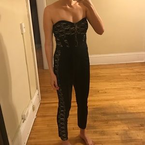 Ark & Co black and cream strapless lace jumpsuit