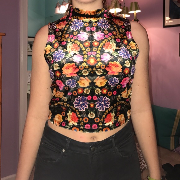 MINKPINK velvet floral crop top