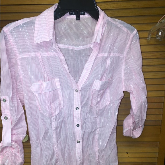 Pink, white and silver button down top