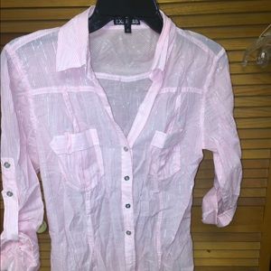 Pink, white and silver button down top