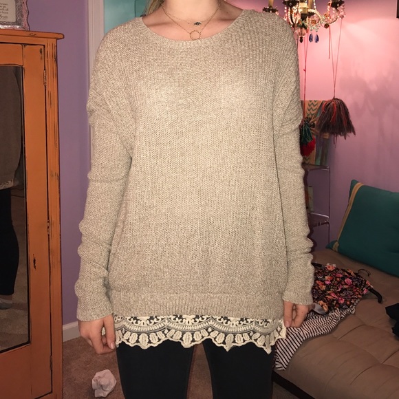 urban outfitters long sweater with crotchet trim