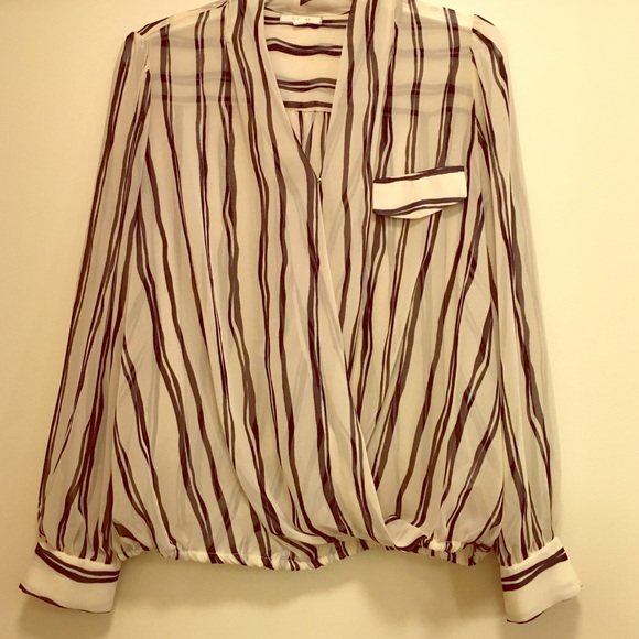 Pleione Tops - PLEIONE Wrap front long sleeve blouse
