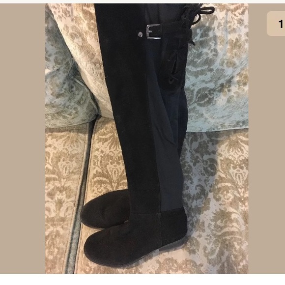 Black above the knee suede boots