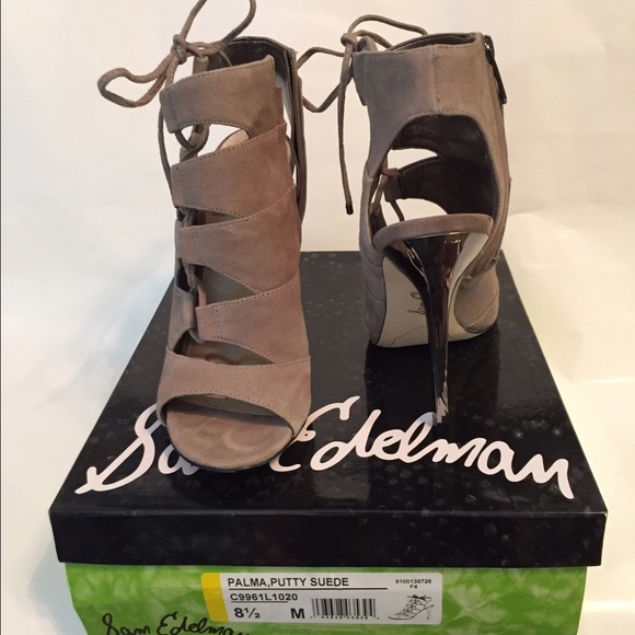 Sam Edelman grey lace up suede heels - Picture 2 of 2