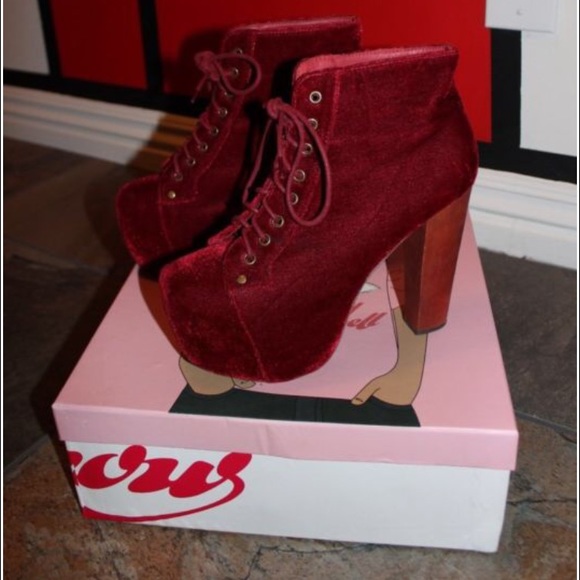 Jeffery Campbell red velvet Lita booties 7.5