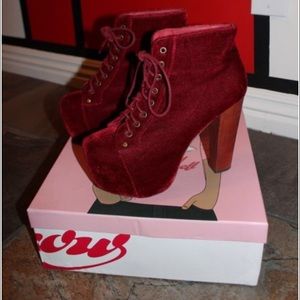 Jeffery Campbell red velvet Lita booties 7.5