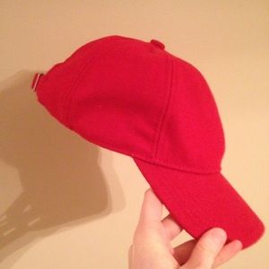 Red, wool textured ball cap