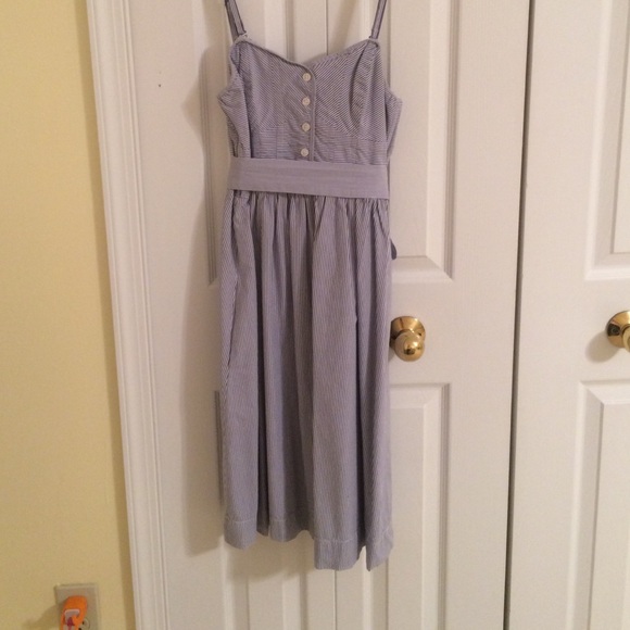 Convertible blue and white striped sundress.