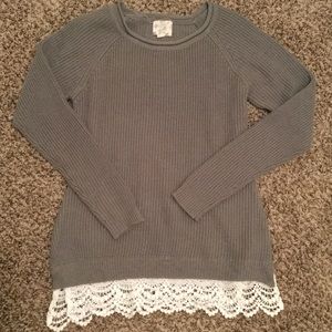 Hippie Rose Gray Lace-trim Sweater