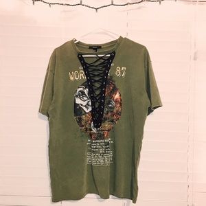 SOLD Vintage Olive Lace Up Shirt