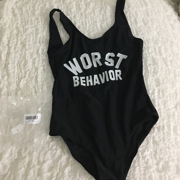Worst behavior one piece bathing suit black