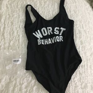 Worst behavior one piece bathing suit black