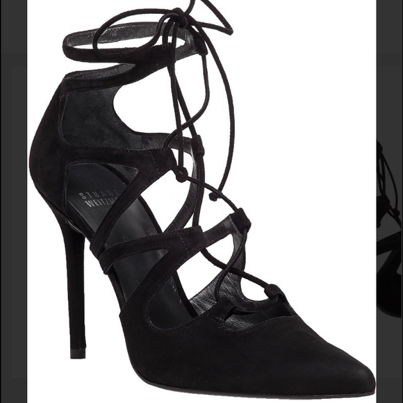 Stuart Weitzman Black Excite Suede Lace-Up Pumps