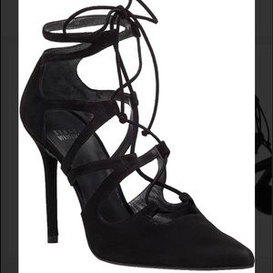 Stuart Weitzman Black Excite Suede Lace-Up Pumps