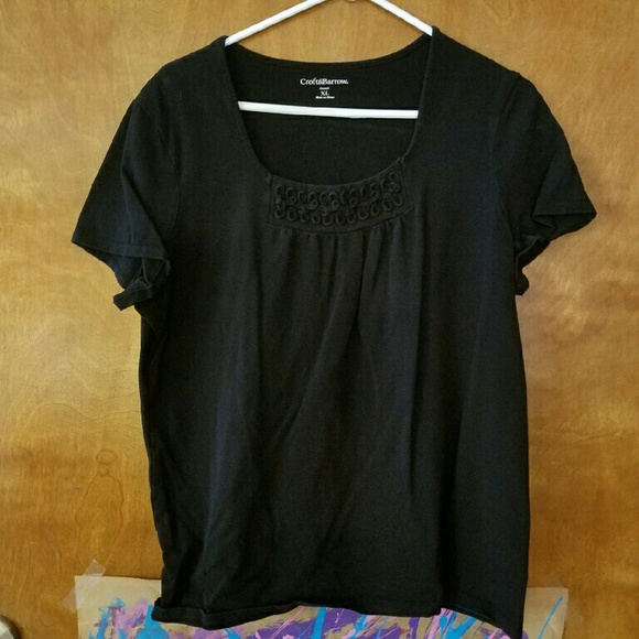 Black stretch t-shirt with square neck, size XL