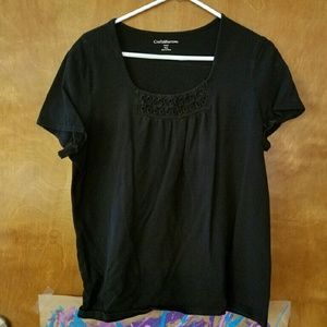 Black stretch t-shirt with square neck, size XL