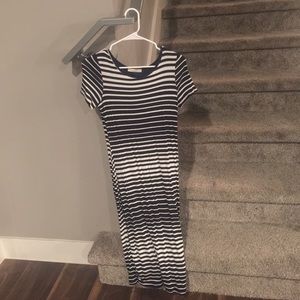 Knit navy and white striped dress