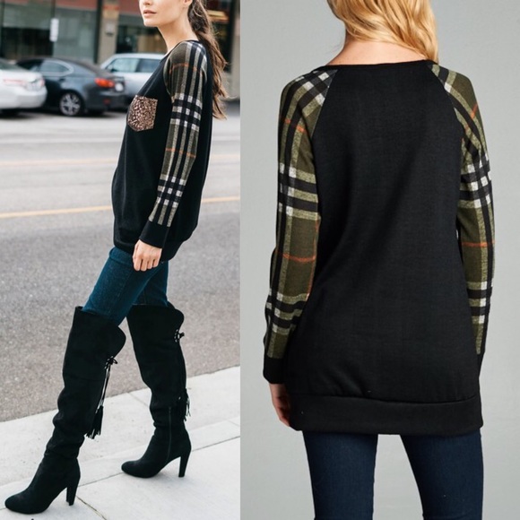 🆕KAITLYNN plaid long sleeve top -OLIVE - Picture 2 of 2