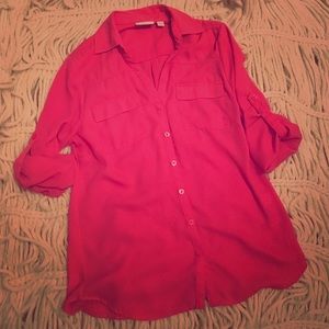 Pink NY&Co blouse with 3/4 button up sleeve