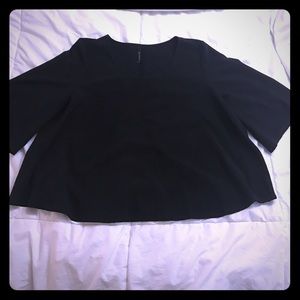 3/4 Length Wide Sleeve Black Blouse