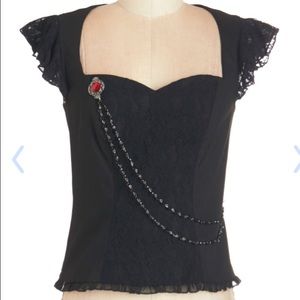 Black sweetheart neckline lace blouse