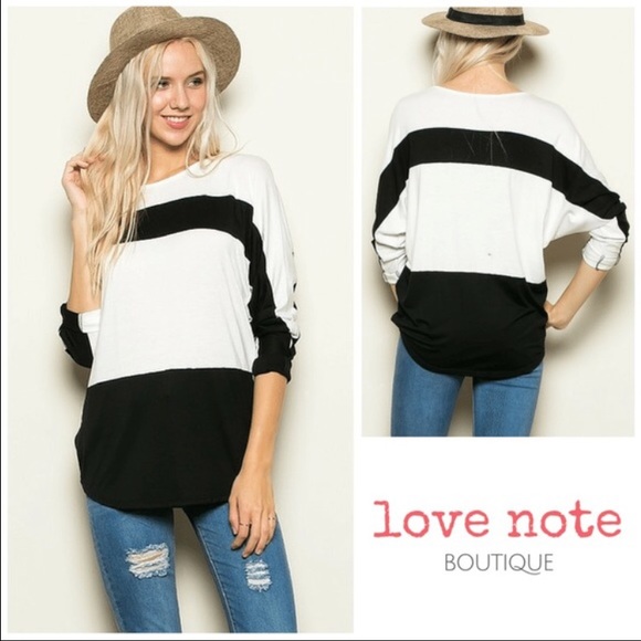 Black White Color Block Dolman Top Shirt Blouse