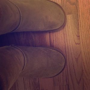 A pair of tan short uggs