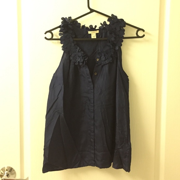 J.Crew Navy Silk Sleeveless Blouse - Picture 1 of 4