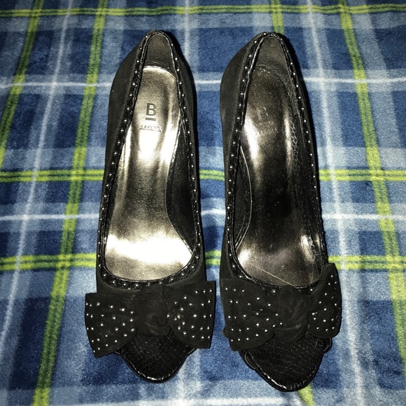 Studded Bow Peep Toe Heels - Picture 1 of 4