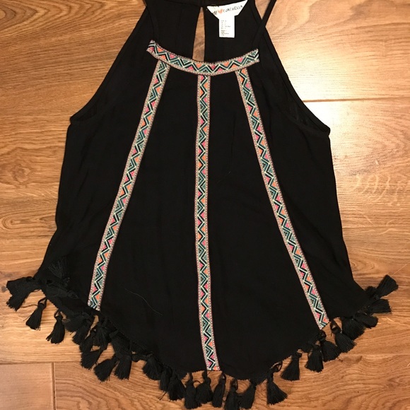 Embroidered tank with tassel bottom