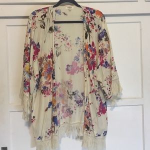 Cream colored fringe kimono