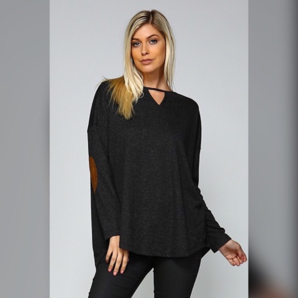 Black elbow patch lace up back tunic! LAST TWO - Picture 2 of 4