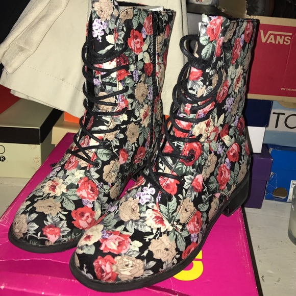 Floral combat boots