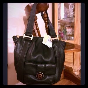 MICHAEL KORS, MK Pushlock NS Tote, black leather