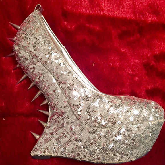 Privileged Valeria silver sequin, spike wedges.