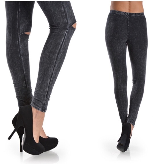 Black mineral wash knee cut out leggings LAST 1 - Picture 2 of 2