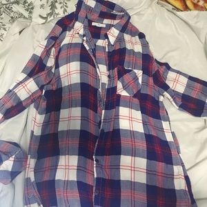 Blue red and white plaid flannel