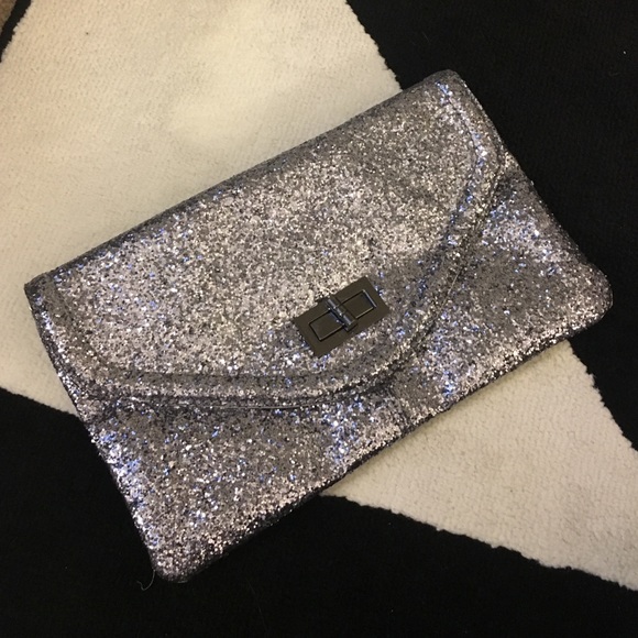 ALDO silver glitter clutch