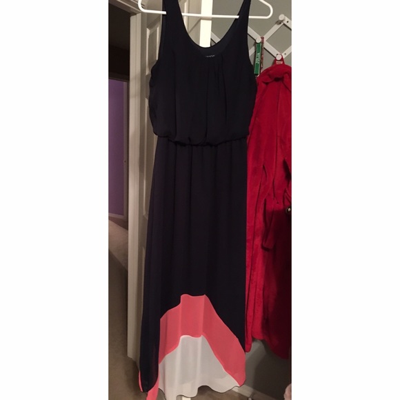 Navy, Coral, & White Maxi Dress