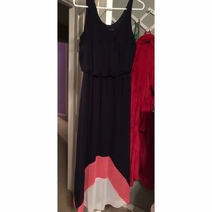 Navy, Coral, & White Maxi Dress