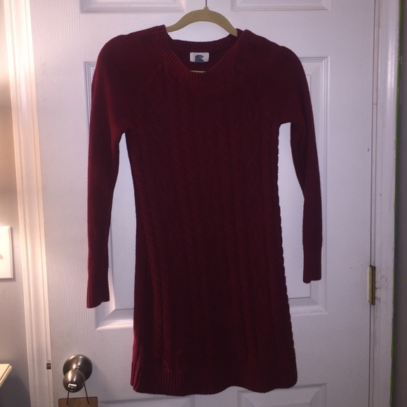 Red cable knit sweater dress