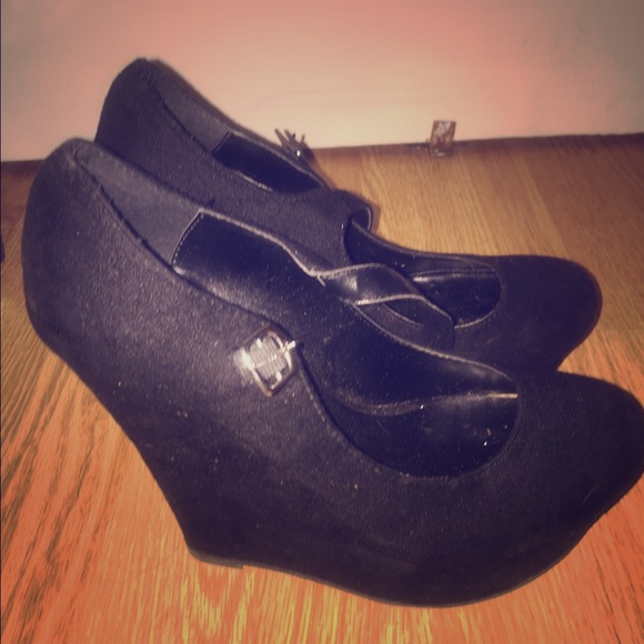 Black Ankle Strap Wedges
