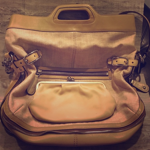 Gold and Nude Convertible Coach Handbag