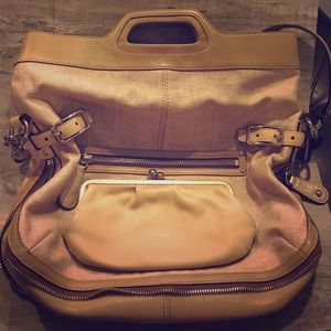 Gold and Nude Convertible Coach Handbag