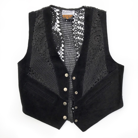 Vintage leather and crochet vest - Picture 3 of 4